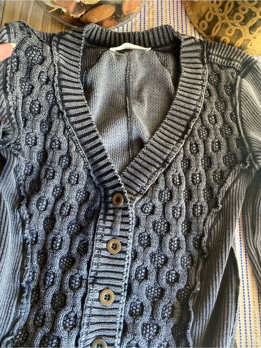 FREE PEOPLE We The Free Snapshot Cable Cardigan Washed Black Sz Small - Picture 5 of 9